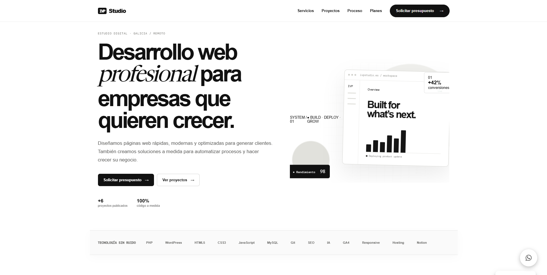 Web de IVP Studios mostrando diseño UX/UI